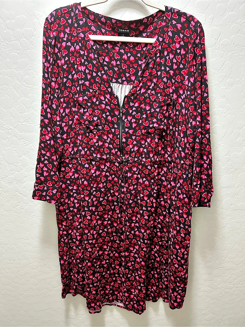 Torrid Mini Challis Zip-Front Shirt Dress Heart Print Size 2